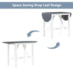 3 Piece Dining Set, Extendable Drop Flap Table with 2 Chairs, Space-Saving Sturdy Rubber Wood Kitchen Table Set for 2, Home Restaurant