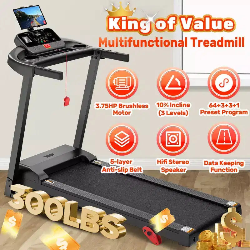 Tapis Roulant Inclinato con Capacità 136 kg, Tapis Roulant Pieghevole da 3.75HP per Casa, 71 Programmi, Controllo tramite APP, 12 km/h, Altoparlante HiFi, Ammortizzante, Cinghia di Supporto per Ginocchio in Omaggio