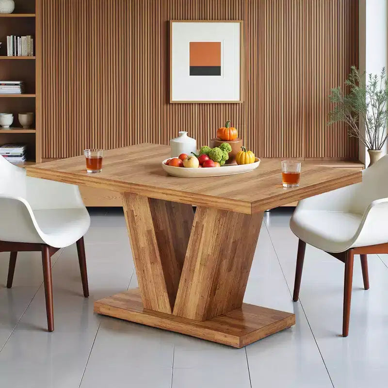 TUYOHW Farmhouse Dining Table for 4-6,Rectangular Kitchen Table with 1.57 Thick Top & Triangle Support,47.2 L,Walnut+Brown