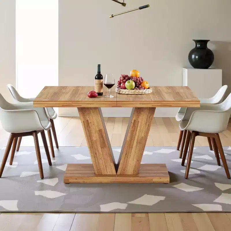 TUYOHW Tavolo da pranzo da fattoria per 4-6 persone, tavolo da cucina rettangolare con piano spesso 4 cm e supporto triangolare, 120 cm L, noce+marrone