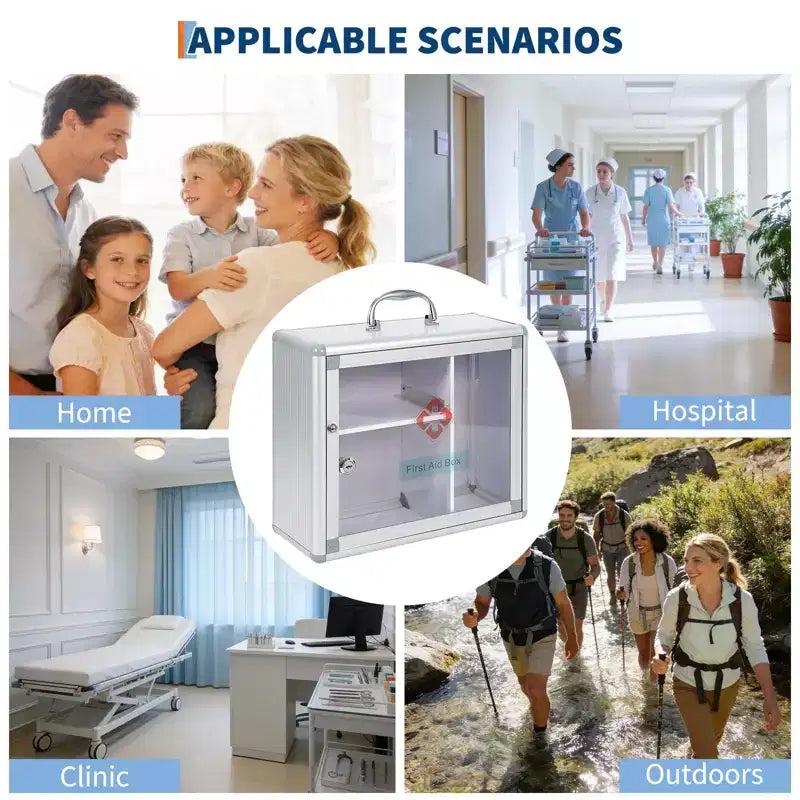 Wall Mount Medicine Cabinet with Combination Lock and Handle Locking,Protable First Aid Cabinet Wall Mount with Sticker