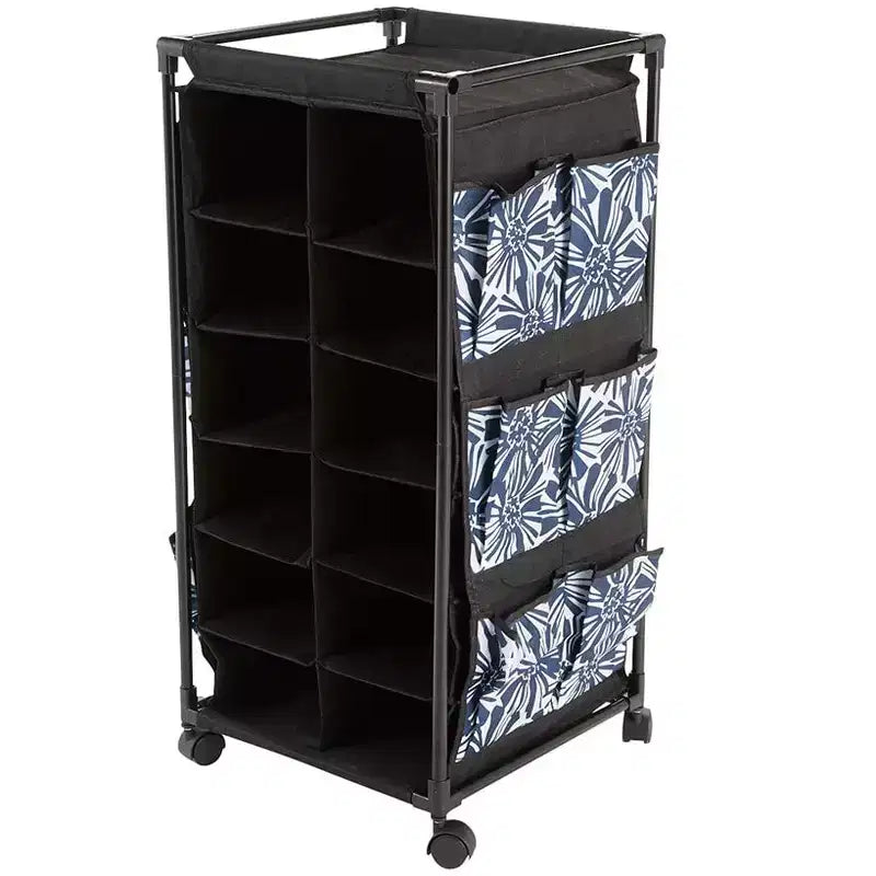 The Lakeside Collection Rolling Shoe Storage with Fabric Cubbies - Springtime -