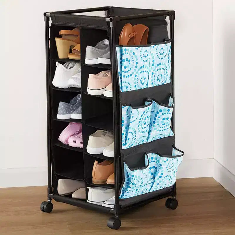 The Lakeside Collection Rolling Shoe Storage with Fabric Cubbies - Springtime -