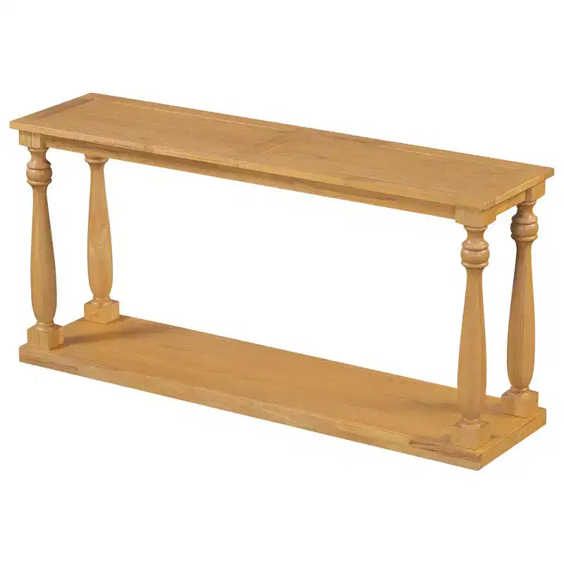 Vintage Wood-Grain Console Table, Vase Legs, Base Shelf, for Entryway, Hallway, Living Room, Bedroom