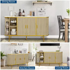 59 Inch Mid-Century Modern Sideboard Buffet Cabinet, Fluted Storage Cabinet with Metal Legs, Console Table for Dining Room Living Room Entryway