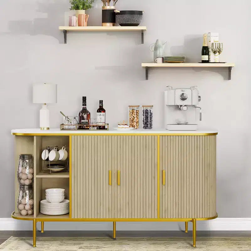 59 Inch Mid-Century Modern Sideboard Buffet Cabinet, Fluted Storage Cabinet with Metal Legs, Console Table for Dining Room Living Room Entryway