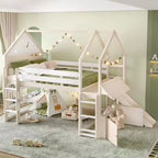 Bellemave - Letto a soppalco singolo per bambini con scivolo e libreria, struttura in legno massello con scaletta convertibile per bambini, letto a casetta