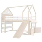 Bellemave - Letto a soppalco singolo per bambini con scivolo e libreria, struttura in legno massello con scaletta convertibile per bambini, letto a casetta