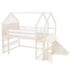 Bellemave - Letto a soppalco singolo per bambini con scivolo e libreria, struttura in legno massello con scaletta convertibile per bambini, letto a casetta