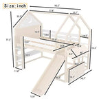 Bellemave - Letto a soppalco singolo per bambini con scivolo e libreria, struttura in legno massello con scaletta convertibile per bambini, letto a casetta