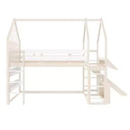 Bellemave - Letto a soppalco singolo per bambini con scivolo e libreria, struttura in legno massello con scaletta convertibile per bambini, letto a casetta