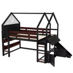 Bellemave - Letto a soppalco singolo per bambini con scivolo e libreria, struttura in legno massello con scaletta convertibile per bambini, letto a casetta