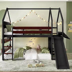 Bellemave - Letto a soppalco singolo per bambini con scivolo e libreria, struttura in legno massello con scaletta convertibile per bambini, letto a casetta