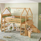 Bellemave - Letto a soppalco singolo per bambini con scivolo e libreria, struttura in legno massello con scaletta convertibile per bambini, letto a casetta
