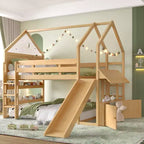 Bellemave - Letto a soppalco singolo per bambini con scivolo e libreria, struttura in legno massello con scaletta convertibile per bambini, letto a casetta