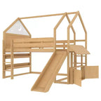 Bellemave - Letto a soppalco singolo per bambini con scivolo e libreria, struttura in legno massello con scaletta convertibile per bambini, letto a casetta