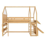 Bellemave - Letto a soppalco singolo per bambini con scivolo e libreria, struttura in legno massello con scaletta convertibile per bambini, letto a casetta