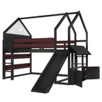 Bellemave - Letto a soppalco singolo per bambini con scivolo e libreria, struttura in legno massello con scaletta convertibile per bambini, letto a casetta
