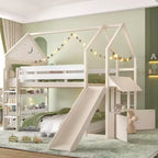 Bellemave - Letto a soppalco singolo per bambini con scivolo e libreria, struttura in legno massello con scaletta convertibile per bambini, letto a casetta