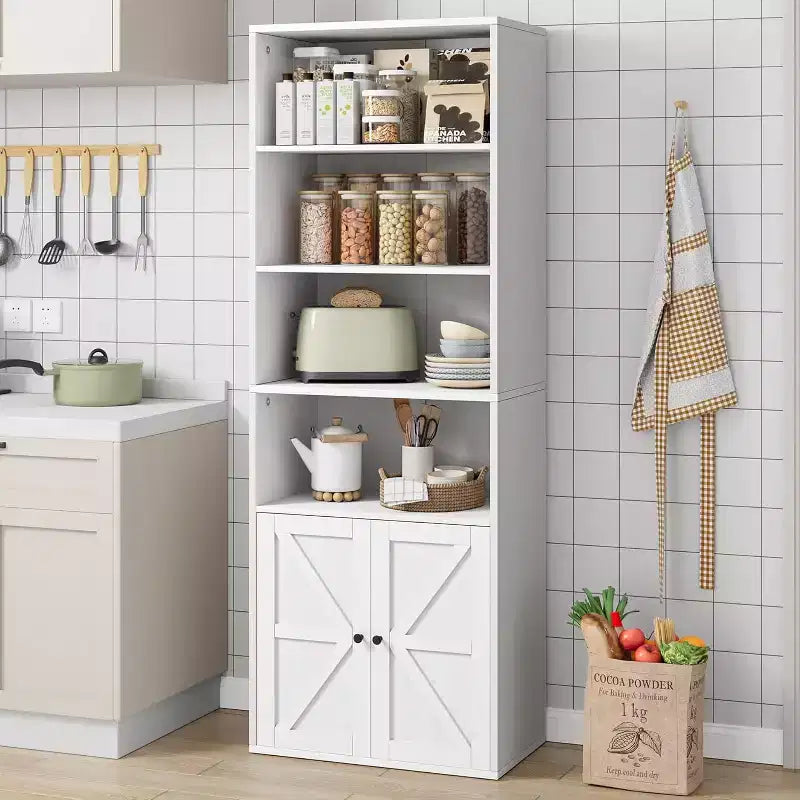 2 librerie a 6 ripiani alte 181 cm, stile rustico con 4 ante, per soggiorno e ufficio, facile da montare