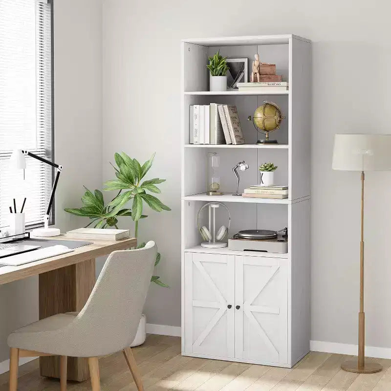 2 librerie a 6 ripiani alte 181 cm, stile rustico con 4 ante, per soggiorno e ufficio, facile da montare