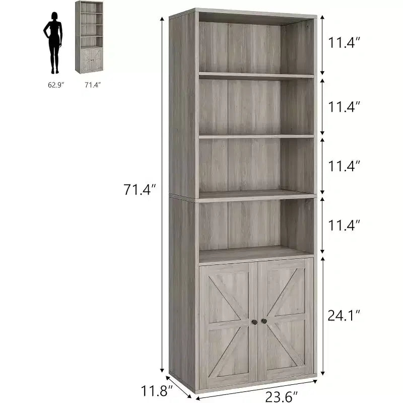 2 librerie a 6 ripiani alte 181 cm, stile rustico con 4 ante, per soggiorno e ufficio, facile da montare