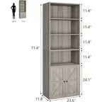 2 librerie a 6 ripiani alte 181 cm, stile rustico con 4 ante, per soggiorno e ufficio, facile da montare