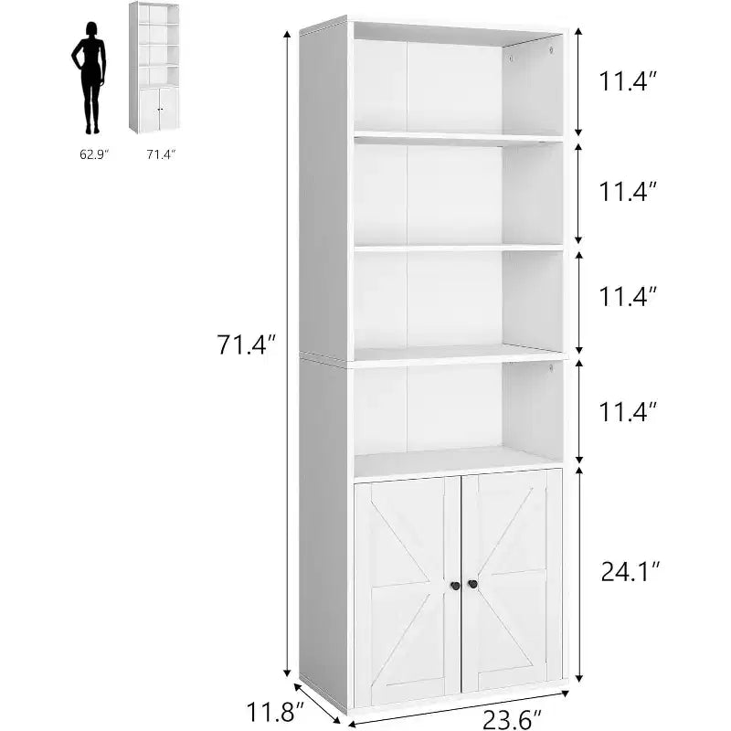 2 librerie a 6 ripiani alte 181 cm, stile rustico con 4 ante, per soggiorno e ufficio, facile da montare
