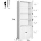 2 librerie a 6 ripiani alte 181 cm, stile rustico con 4 ante, per soggiorno e ufficio, facile da montare