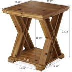 Tavolino Lantine in legno massello, piccolo tavolino quadrato, comodino rustico a 2 ripiani per soggiorno, comodino, divano, camera da letto, piccoli spazi, marrone