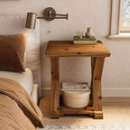 Tavolino Lantine in legno massello, piccolo tavolino quadrato, comodino rustico a 2 ripiani per soggiorno, comodino, divano, camera da letto, piccoli spazi, marrone