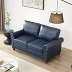 MAYEERTY 2 Pieces Sectional Faux Leather Sofa with Storage Silver Nails for Living Room Navy Blue