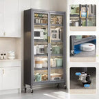 67.3 Kitchen Pantry Storage Cabinet with Acrylic Glass Door, Adjustable Shelves & Wheels,Metal Tall Food Pantries Cabinets,for Kitchen