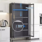 67.3 Kitchen Pantry Storage Cabinet with Acrylic Glass Door, Adjustable Shelves & Wheels,Metal Tall Food Pantries Cabinets,for Kitchen