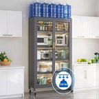 67.3 Kitchen Pantry Storage Cabinet with Acrylic Glass Door, Adjustable Shelves & Wheels,Metal Tall Food Pantries Cabinets,for Kitchen