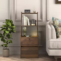 JVNOXK15-inch charging station bedside table, smart nightstand with bookshelf, storage compartment, lockable feature, lockable wood finish