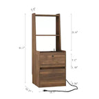 JVNOXK15-inch charging station bedside table, smart nightstand with bookshelf, storage compartment, lockable feature, lockable wood finish