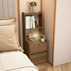 JVNOXK15-inch charging station bedside table, smart nightstand with bookshelf, storage compartment, lockable feature, lockable wood finish