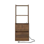 JVNOXK15-inch charging station bedside table, smart nightstand with bookshelf, storage compartment, lockable feature, lockable wood finish