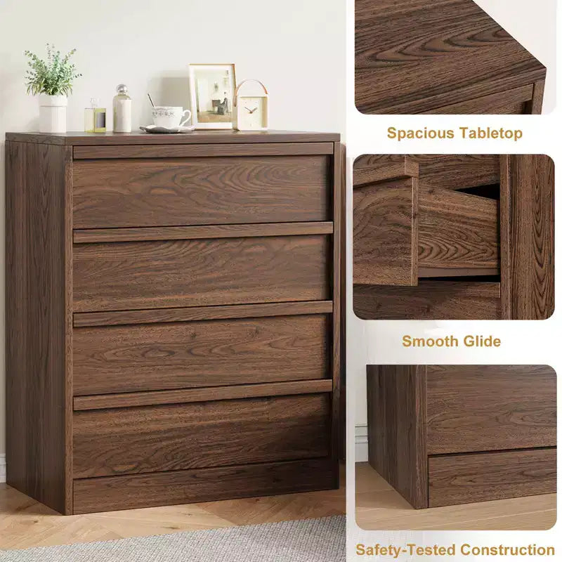 4 Drawer Dresser for Bedroom, Nightstand 4 Chest of Drawers with Large Storage, Small Bedside Table for Living Room, Nursery, Entryway