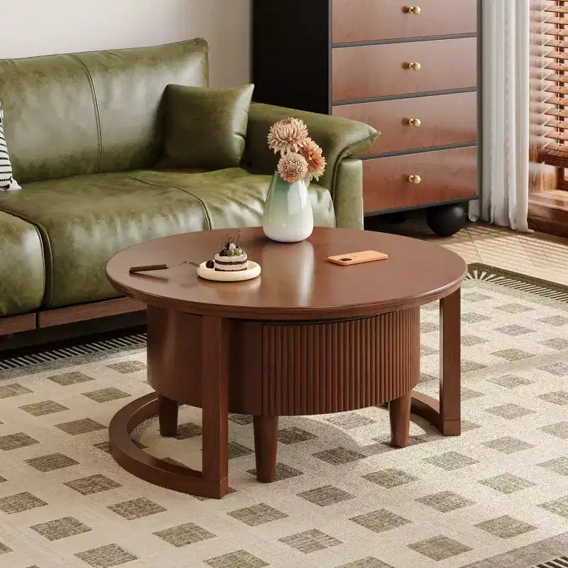 Tavolino rotondo impilabile, stile retrò con scanalature e cassetto, per camera da letto, soggiorno, sala da pranzo