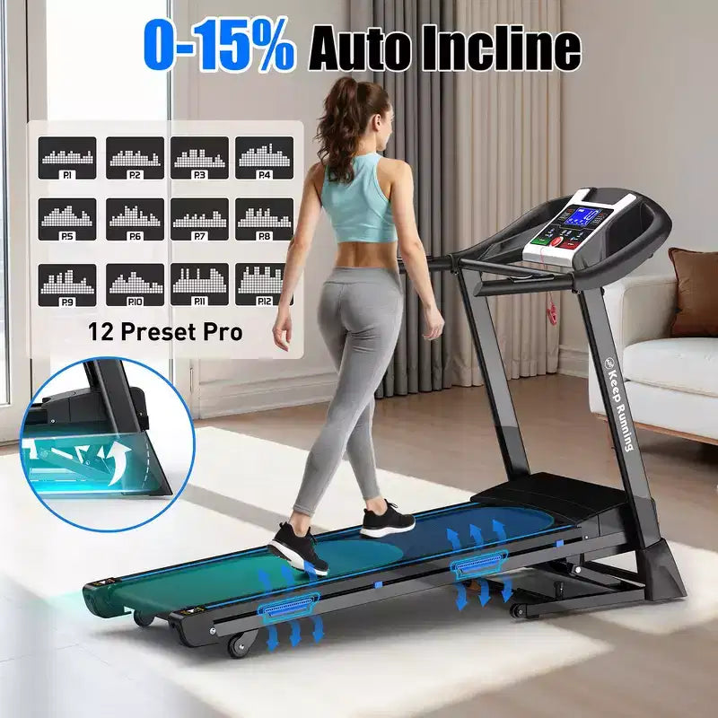 Tapis Roulant Elettrico Pieghevole Whisen, Macchina da Corsa da 3.5HP per Allenamento con Inclinazione Automatica - Nero
