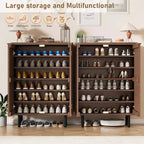 6-Tier Shoe Cabinet with Doors, Wood Shoe Storage Organizer for 24 Pairs, Modern Farmhouse Entryway Hallway Furniture, Hidden Storage Cabine
