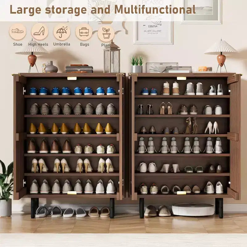 6-Tier Shoe Cabinet with Doors, Wood Shoe Storage Organizer for 24 Pairs, Modern Farmhouse Entryway Hallway Furniture, Hidden Storage Cabine