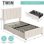 COZONY Letto Matrimoniale Francese con Testiera Regolabile e 2 Cassetti Contenitori, Letto a Piattaforma Imbottito in Velluto Trapuntato, Nessuna Rete a Molle Necessaria, Beige