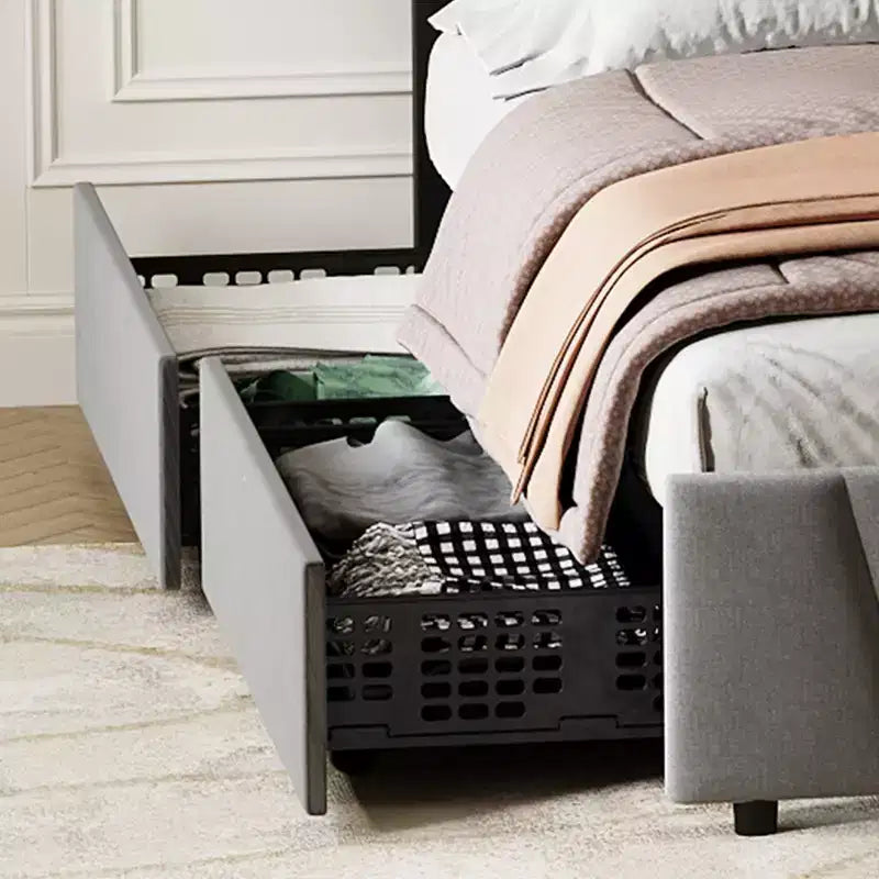 COZONY Letto Matrimoniale Francese con Testiera Regolabile e 2 Cassetti Contenitori, Letto a Piattaforma Imbottito in Velluto Trapuntato, Nessuna Rete a Molle Necessaria, Beige