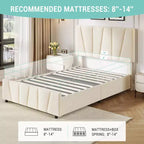 COZONY Letto Matrimoniale Francese con Testiera Regolabile e 2 Cassetti Contenitori, Letto a Piattaforma Imbottito in Velluto Trapuntato, Nessuna Rete a Molle Necessaria, Beige