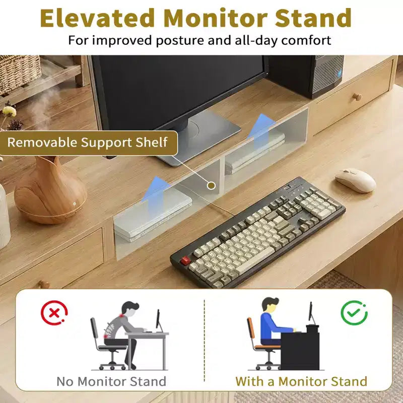 59 Executive Desk, L-Shaped Home Office Desk with Charging Station, Wooden Computer Writing Desk for Study, Conference Table for Living Room