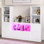 4-Tier U-Shaped Bookcase Castle Bookshelf with Cabinet &LED Light Cube Storage Organizer White