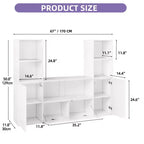 4-Tier U-Shaped Bookcase Castle Bookshelf with Cabinet &LED Light Cube Storage Organizer White